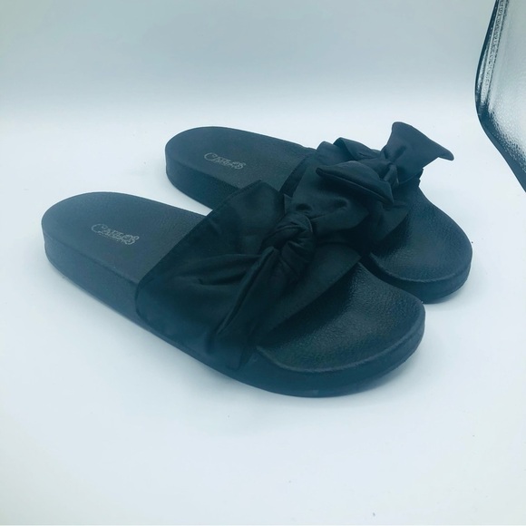 Carlos women’s black slides with satin top size 8M‎ - Picture 1 of 6